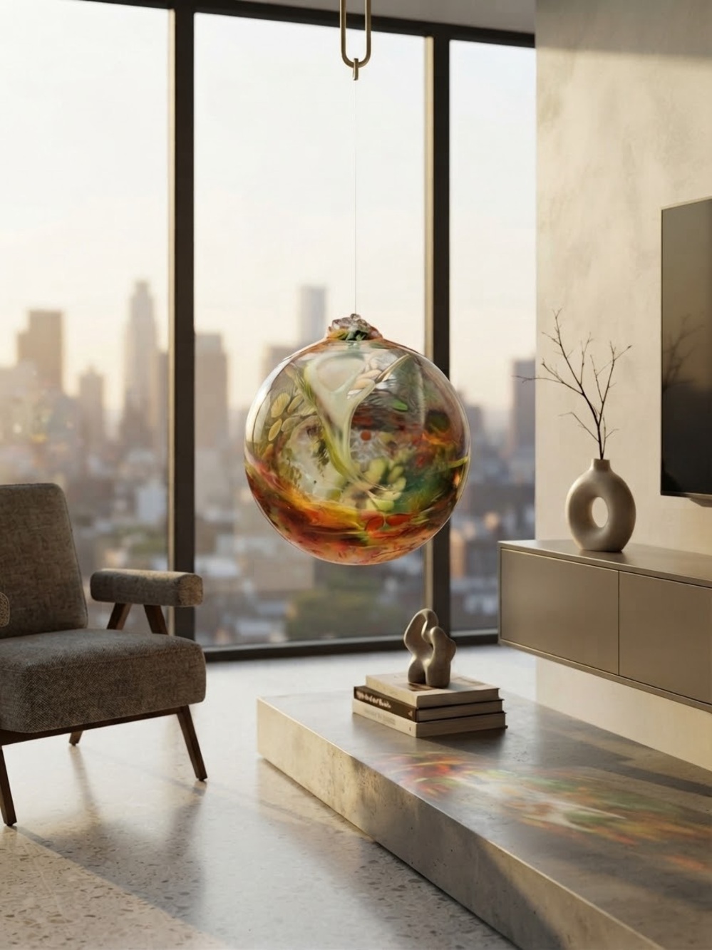 Hand-blown Art Glass Orb Spirit Tree, Witch Ball, or Fantasy ornament